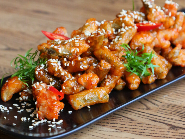 Хрустящая стручковая фасоль с цыплёнком