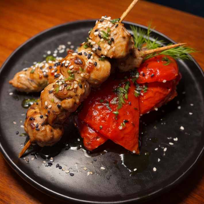 Куриный шашлык с овощами гриль