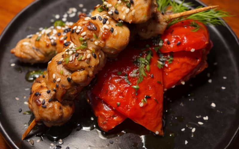 Куриный шашлык с овощами гриль