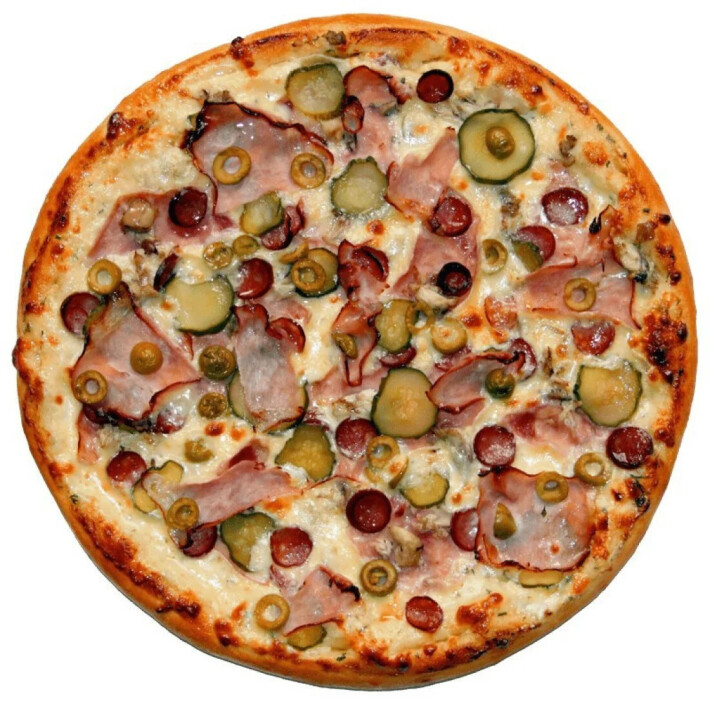 Пицца «Бекон с оливками и огурчиками»