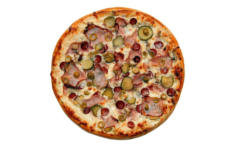 Пицца «Бекон с оливками и огурчиками»