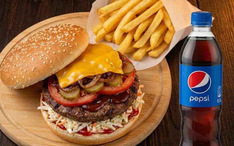 Чизбургер «Ливанский» + картофель фри + пепси
