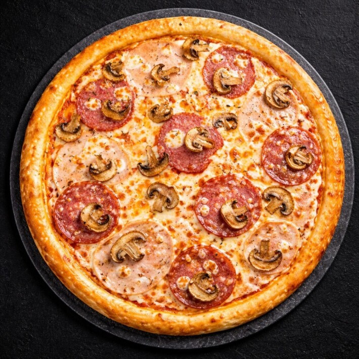 Салями, ветчина и грибы