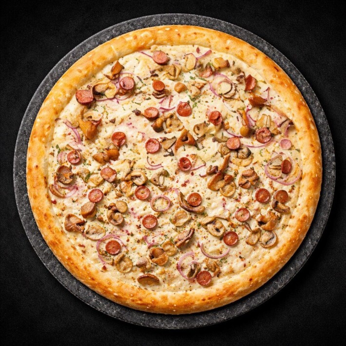 Опята, шампиньоны, колбаски bbq