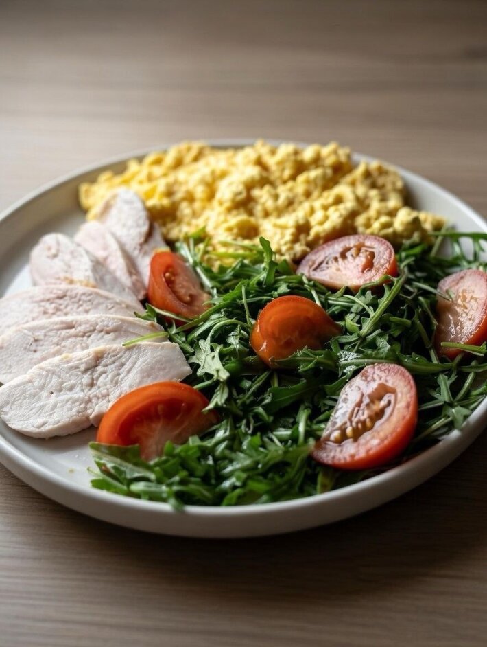 Белковый завтрак с руколой