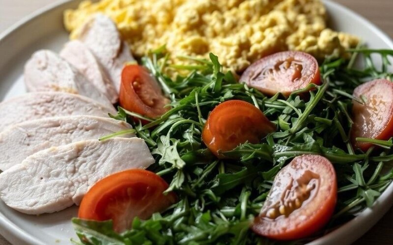 Белковый завтрак с руколой