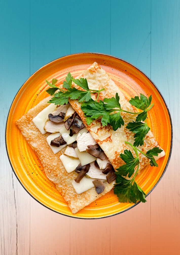 Блин курица, сыр и грибы