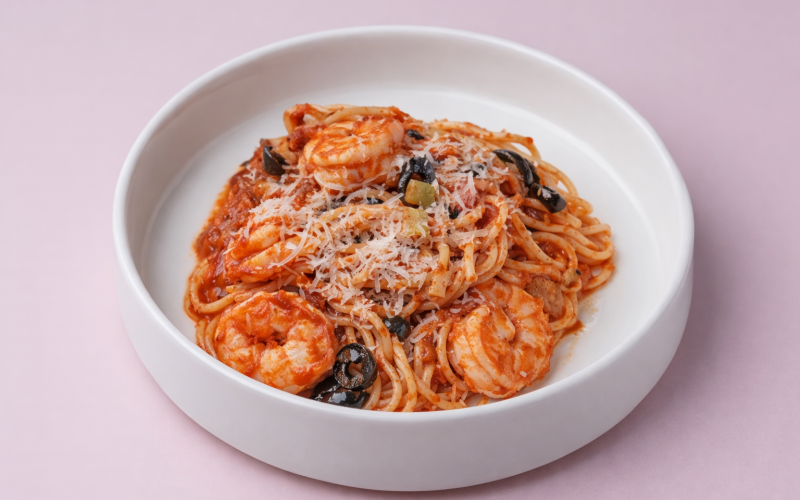 Паста с креветками в томатном соусе