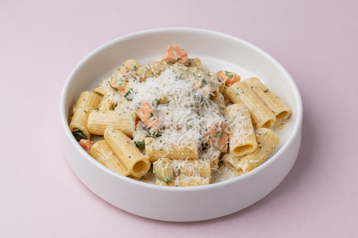 Паста с лососем и цукини в сливочном соусе