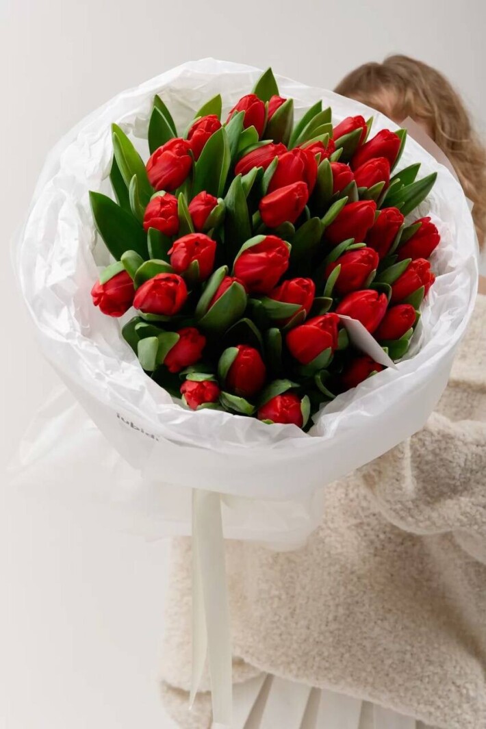25 красных тюльпанов