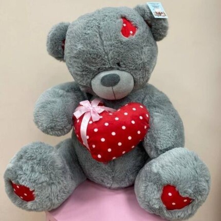 Мягкая игрушка Мишка серый с сердцем