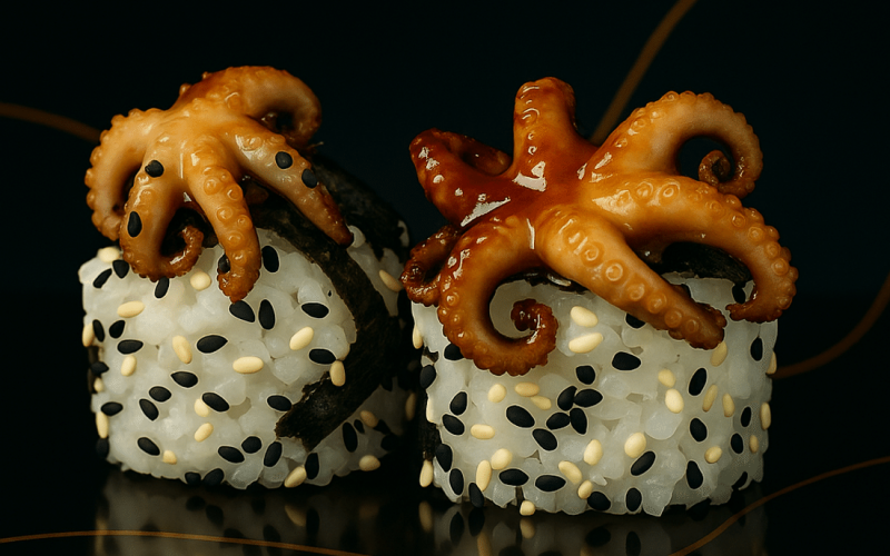 Ролл с лососем и осьминожкой