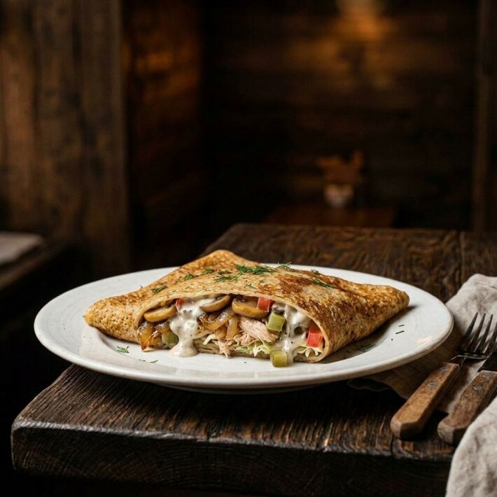 Блин «С грибами и луком»