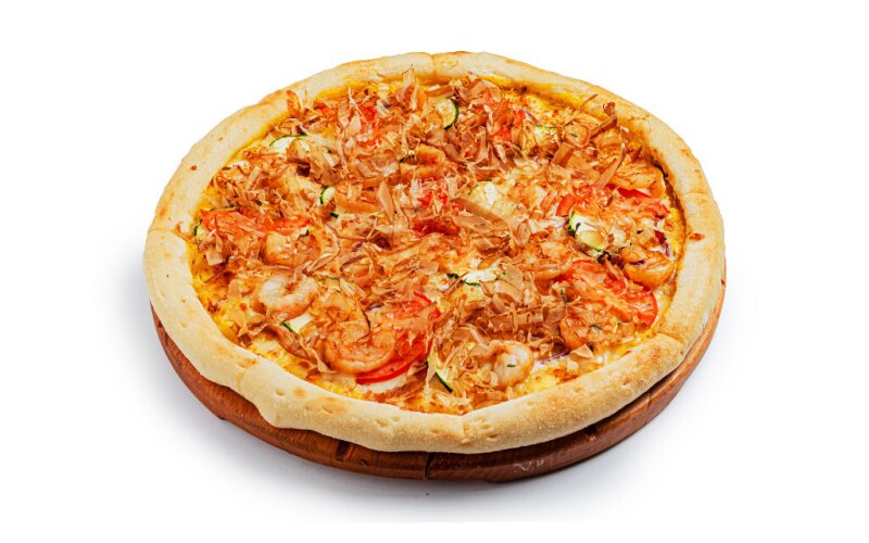 Пицца с креветкой и стружкой тунца