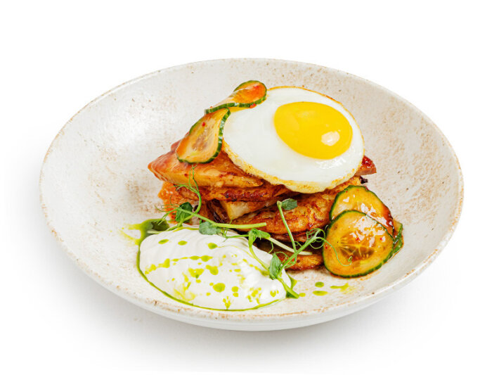 Драники с рулькой и яйцом