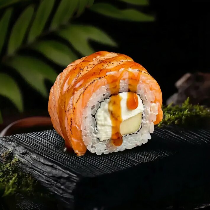 Ролл с опалённым лососем