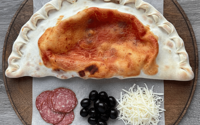 Мини-кальцоне с  салями и маслинами