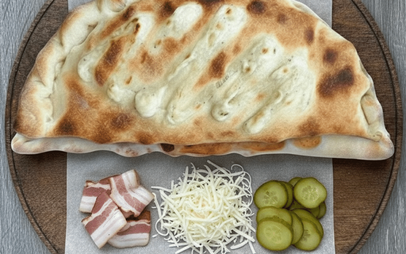 Мини-кальцоне с беконом и маринованным огурцом