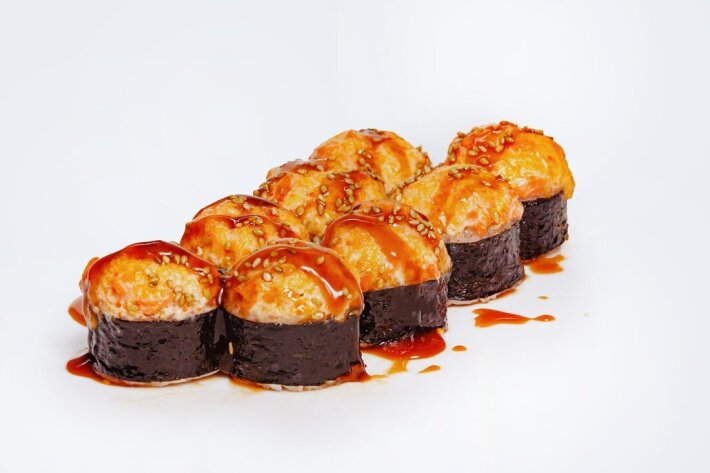 Запеченный с лососем и сырной шапочкой