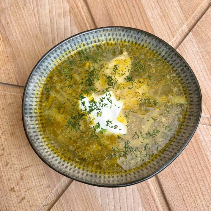 Рассольник с птицей со сметаной