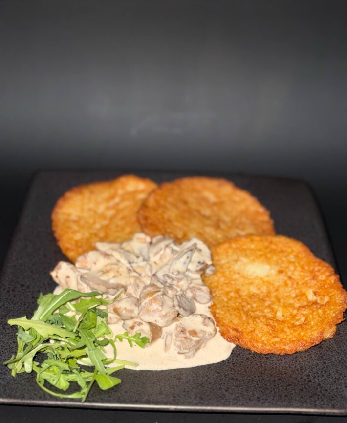 Драники с курицей и грибами