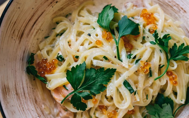 Лингвини с лососем