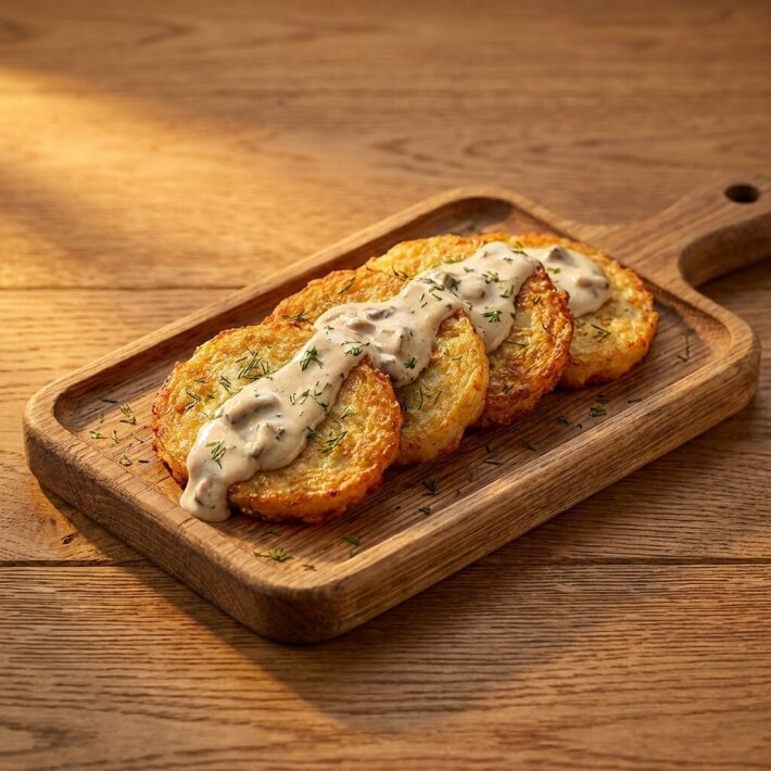 Драники с грибным соусом