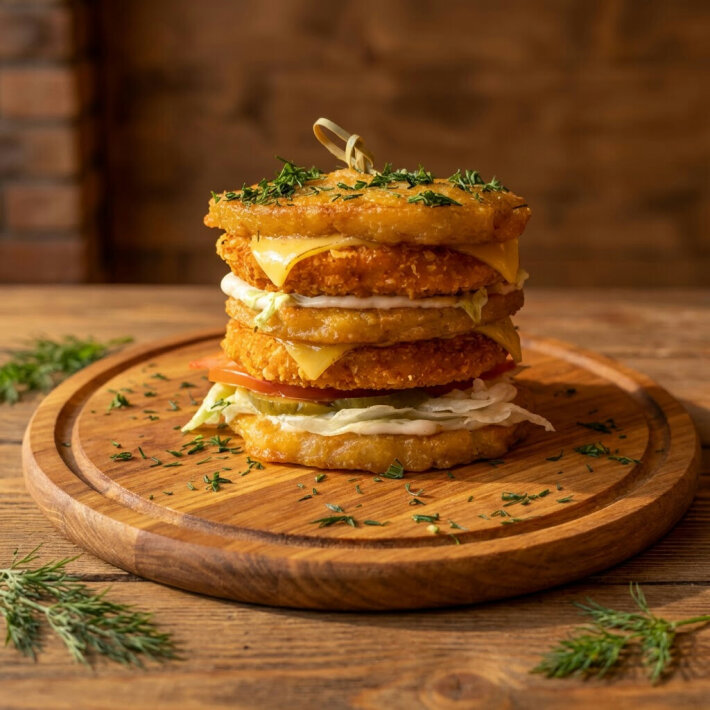 Дранбургер с двойной куриной котлетой