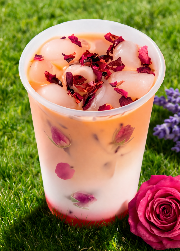 Айс-латте «Роза» с лепестками роз