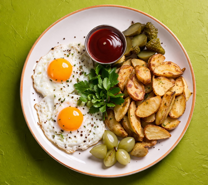 Дольки картофеля с яйцом и корнишонами