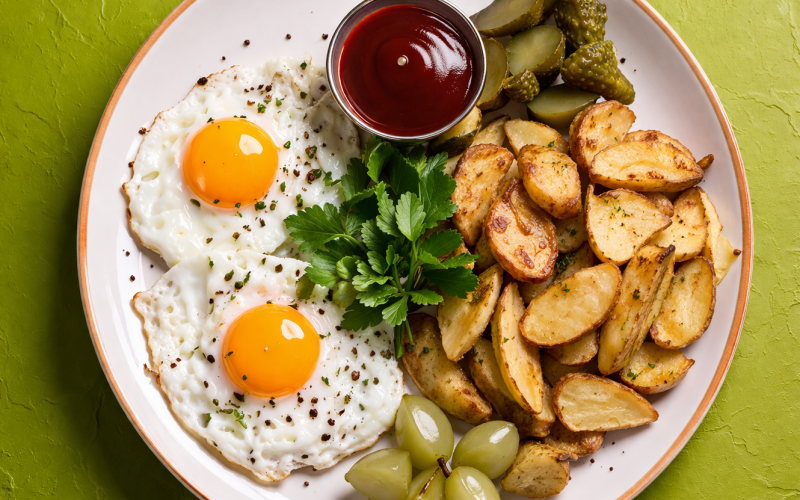 Дольки картофеля с яйцом и корнишонами