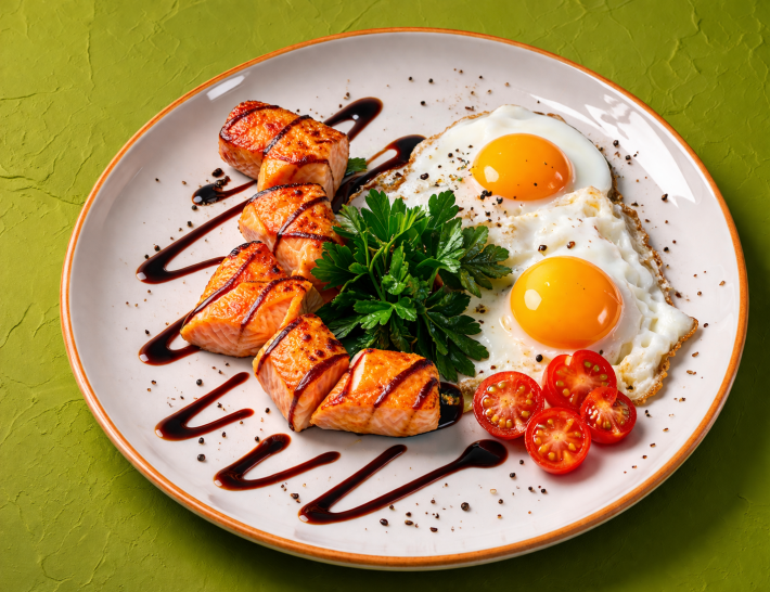 Яйца с сосисками и помидорами «Черри»