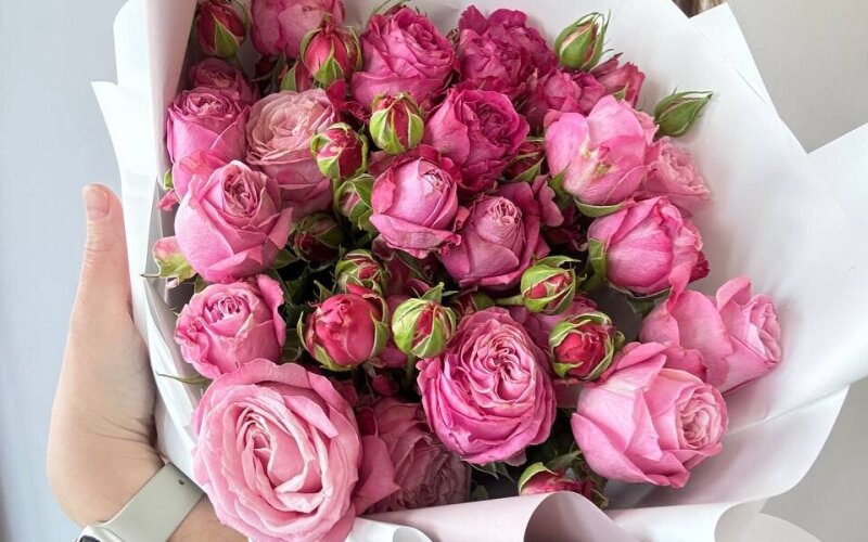 Букет из 5 кустовых роз в упаковке