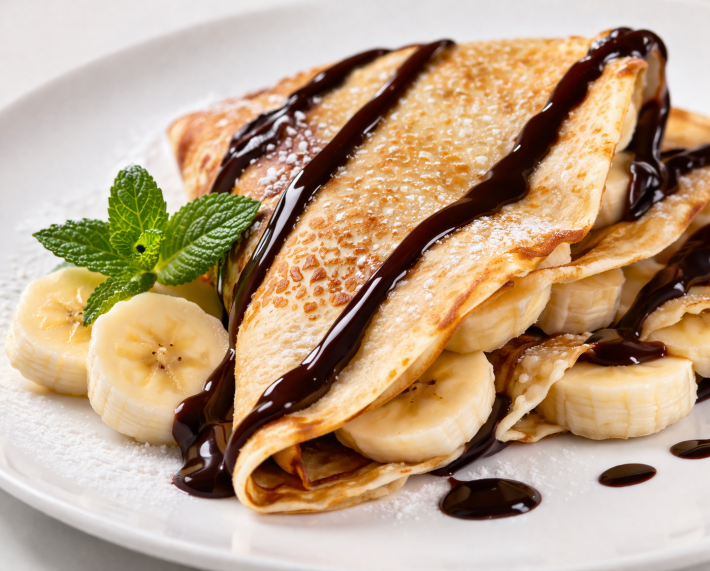 Блины с бананом и шоколадной пастой