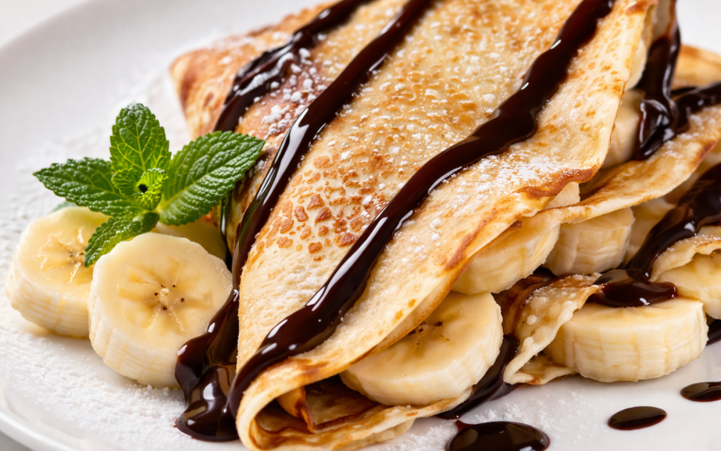 Блины с бананом и шоколадной пастой