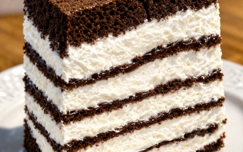 Торт «Медовик» шоколадный с вишней