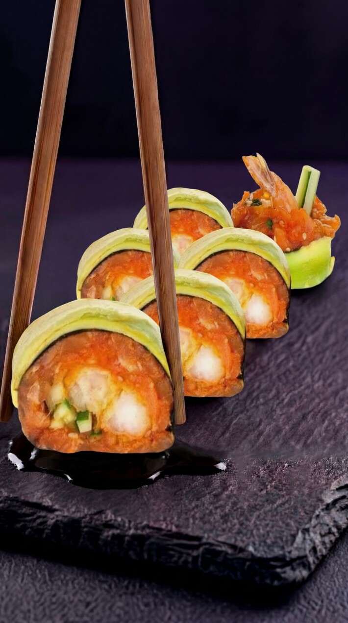 Тартар креветка в темпуре