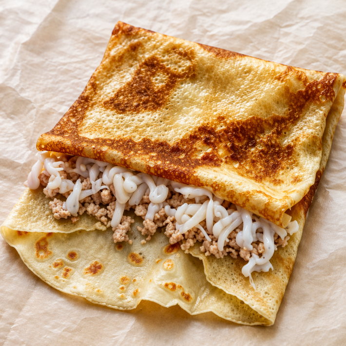 Блинчик с курицей, сыром и соусом на выбор