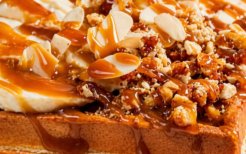 Вафли с вареной сгущенкой и карамельным бананом