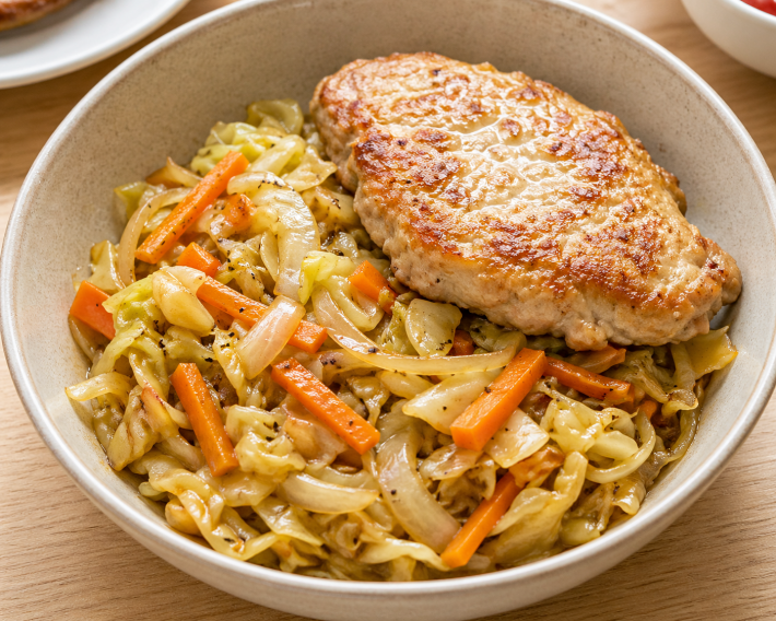 Котлеты куриные с тушеной капустой
