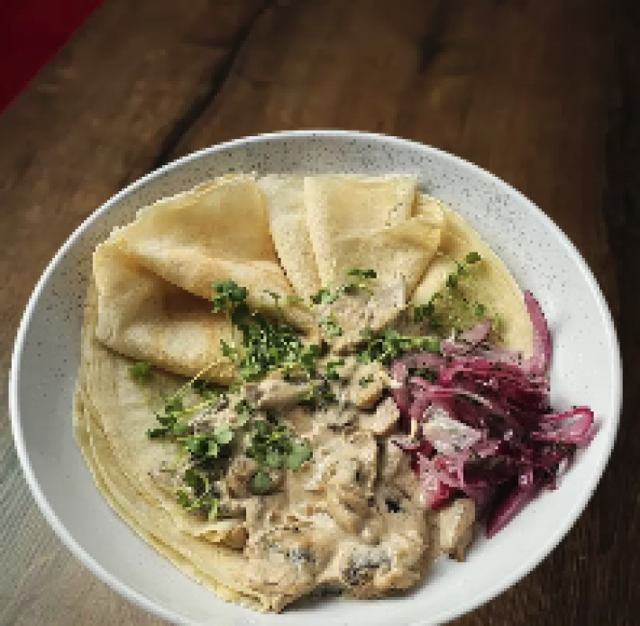 Блины с курицей и грибами