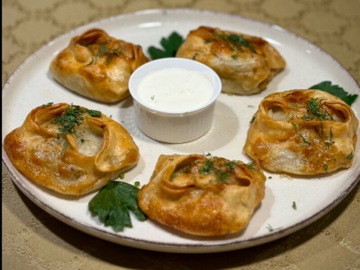 Манты жареные с  говядиной