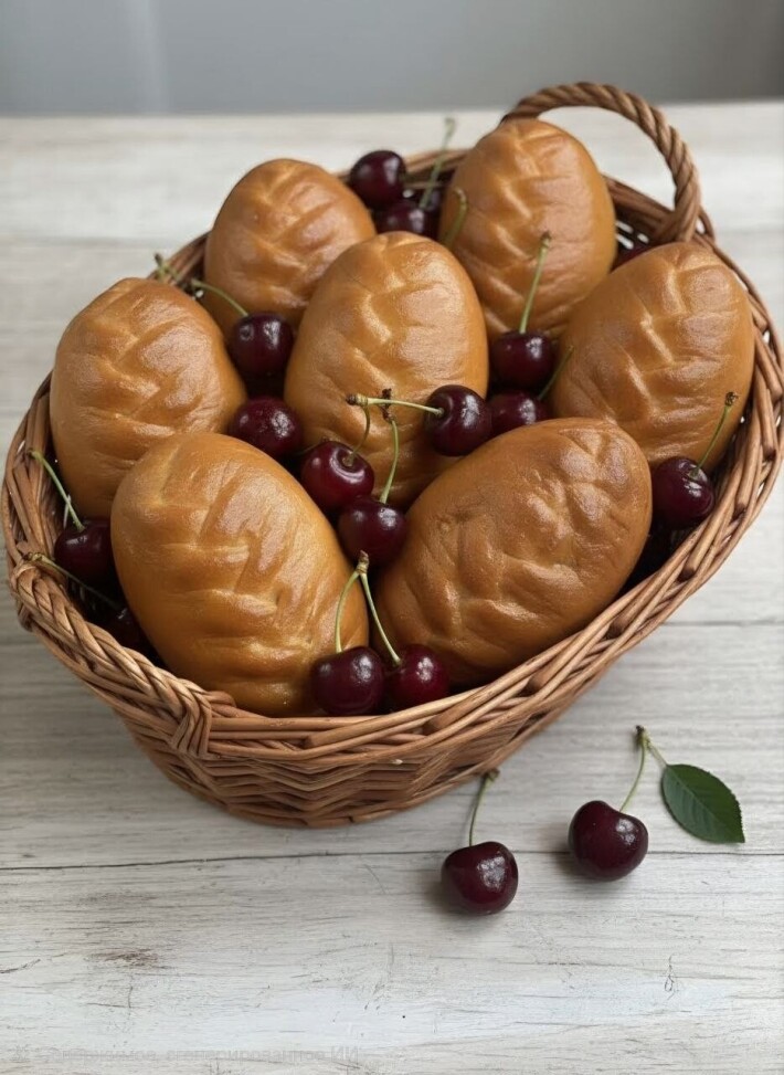 Большая корзинка пирожков с вишней