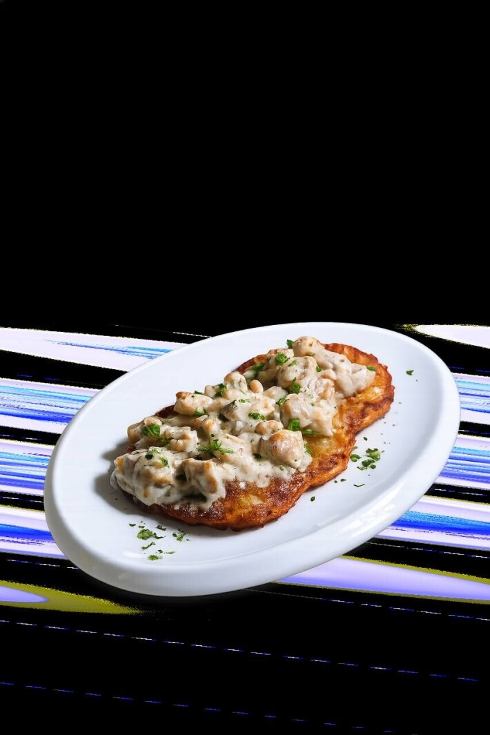Драники с цыпленком и грибами