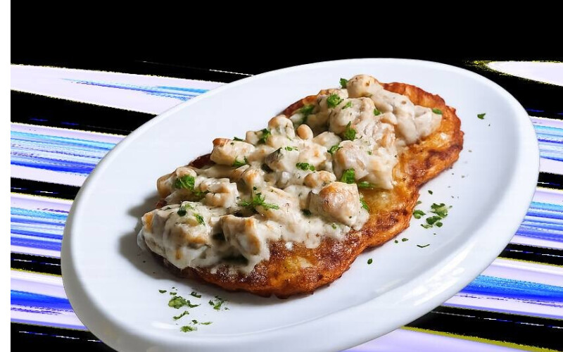 Драники с цыпленком и грибами