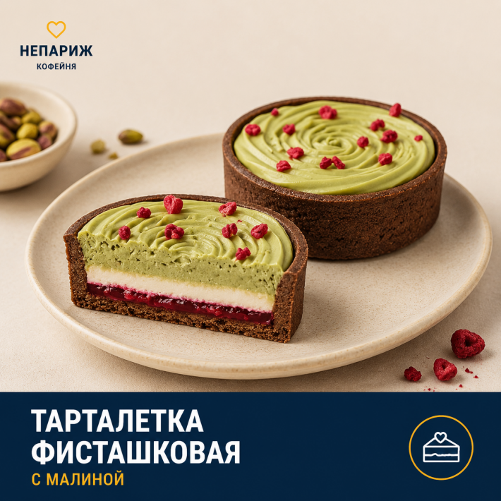 Тарталетка «Фисташковая с малиной»