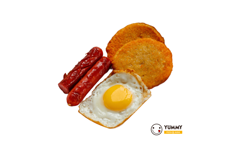 Драники с колбаской и яйцом
