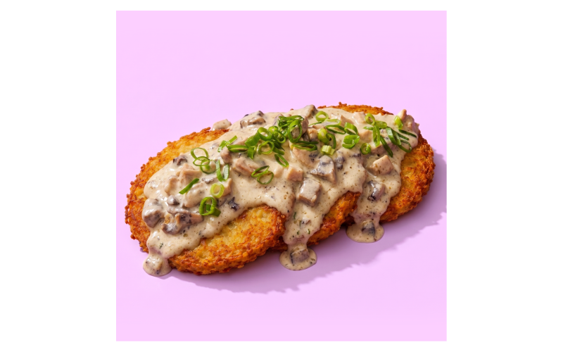 Драники с курино-грибным соусом на сливках