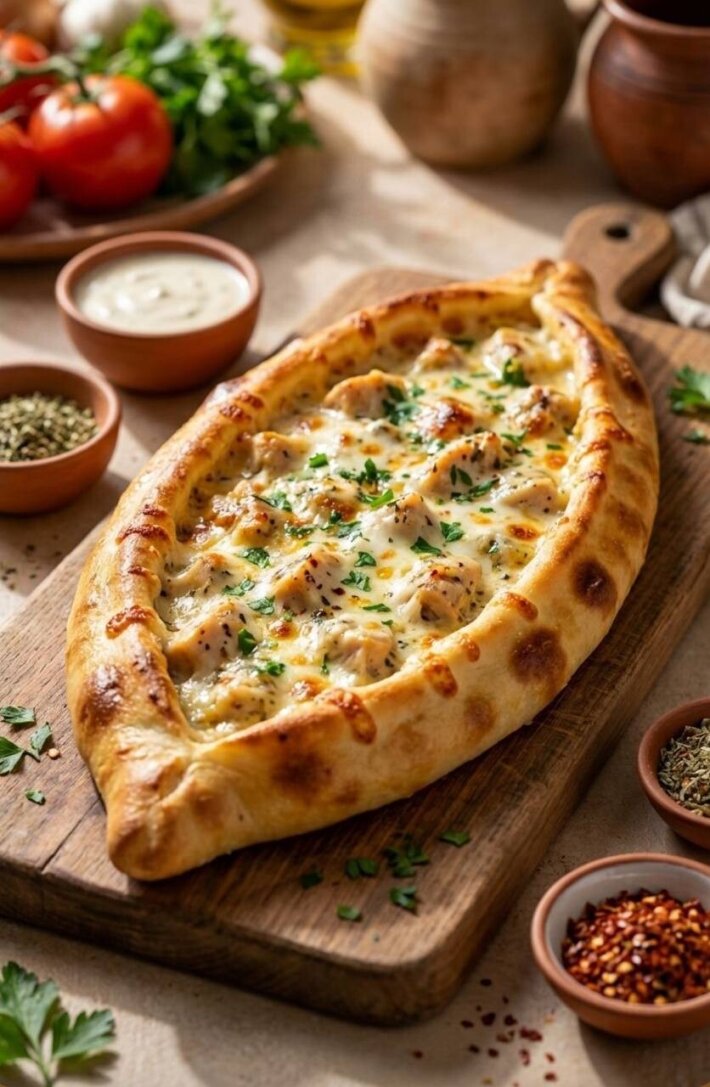 Пиде с курицей и сырными бортиками