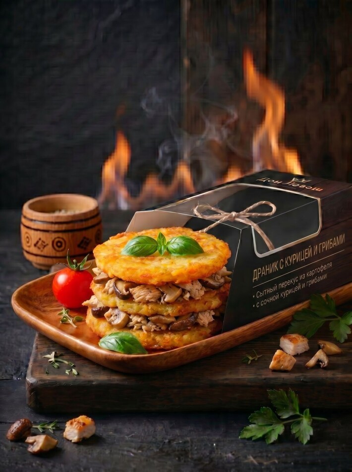 Драники с курицей и грибами